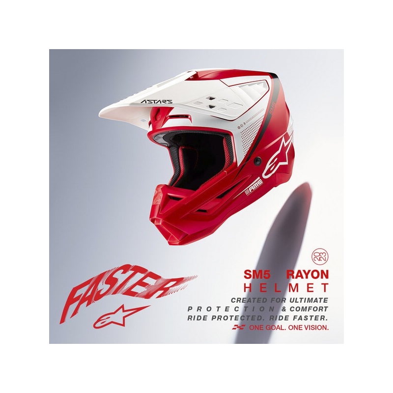 Motokros čelada Alpinestars S-M5 Rayon rdeče-belo-črna mat