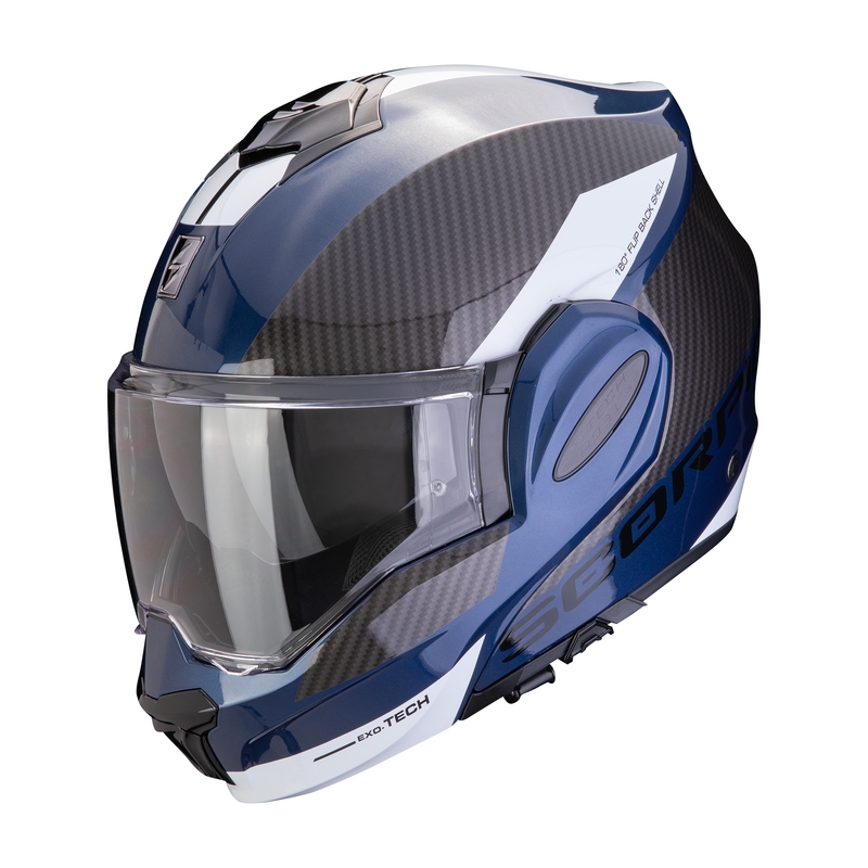 Motoristična čelada na preklop Scorpion EXO-TECH EVO TEAM modro-črno-bela razprodaja