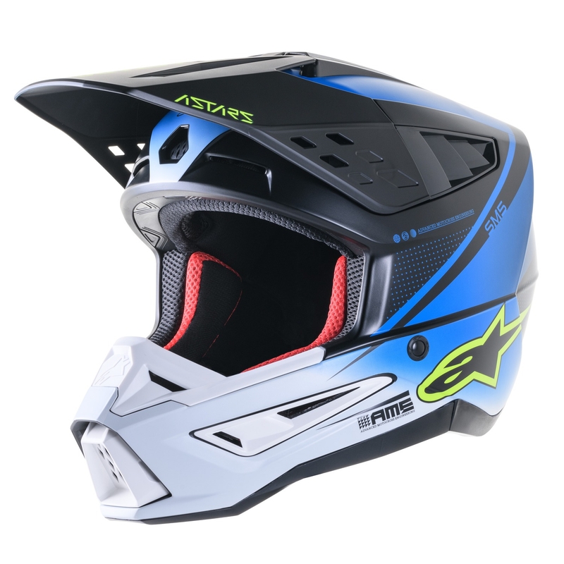 Motokros čelada Alpinestars S-M5 Rayon modra-fluo rumeno-belo-črna mat