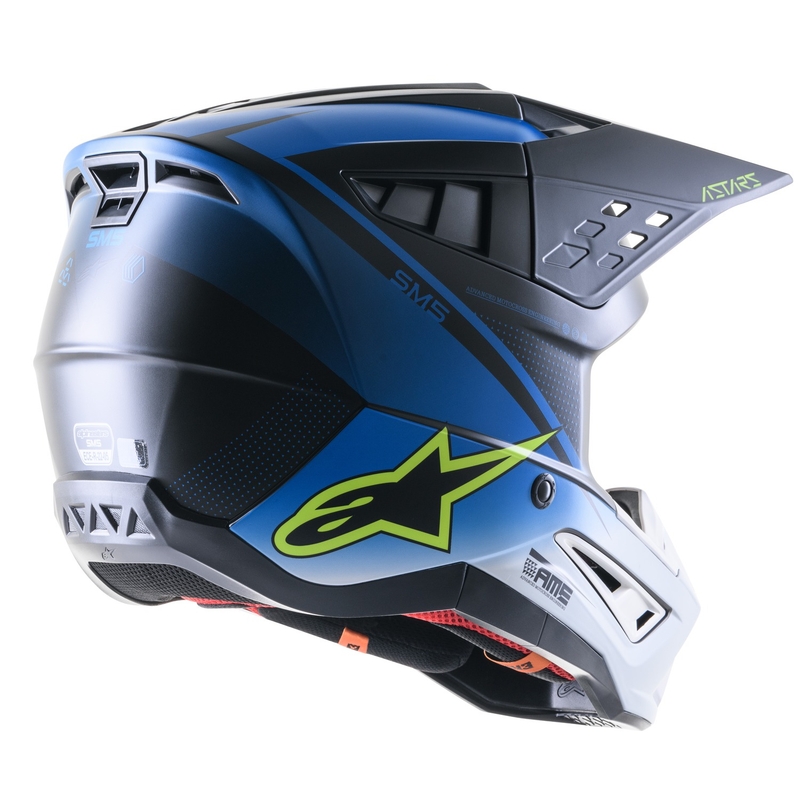 Motokros čelada Alpinestars S-M5 Rayon modra-fluo rumeno-belo-črna mat