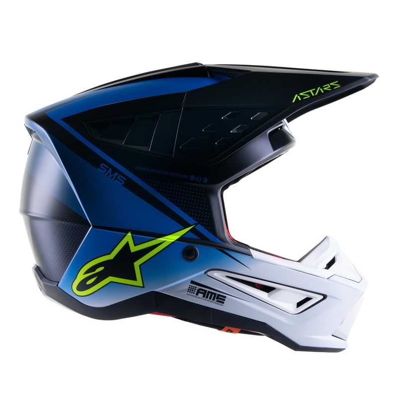Motokros čelada Alpinestars S-M5 Rayon modra-fluo rumeno-belo-črna mat