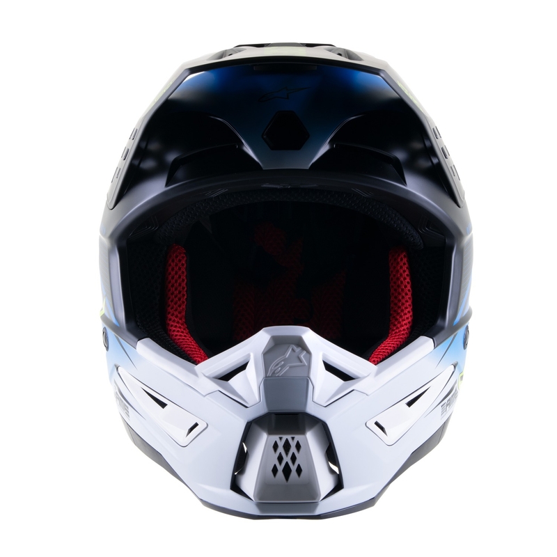 Motokros čelada Alpinestars S-M5 Rayon modra-fluo rumeno-belo-črna mat