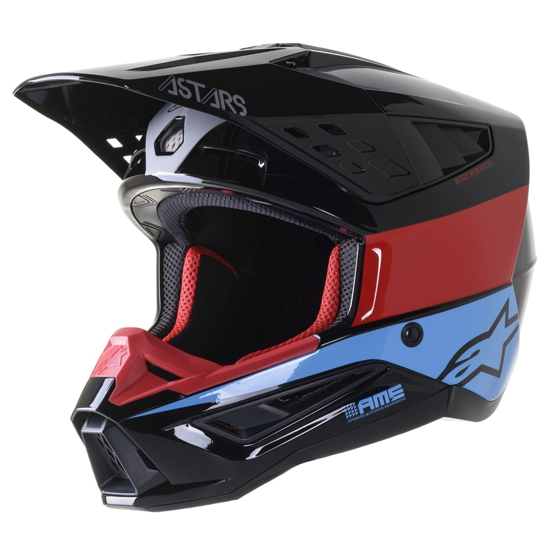Alpinestars S-M5 Bond motokros čelada črno-rdeča-cian sijajna