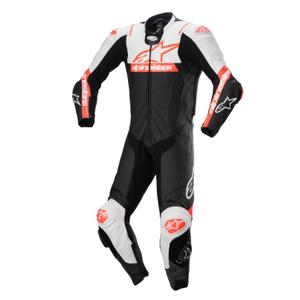 Alpinestars Missile 2 Ward usnjena motoristična obleka črno-belo-fluo rdeča