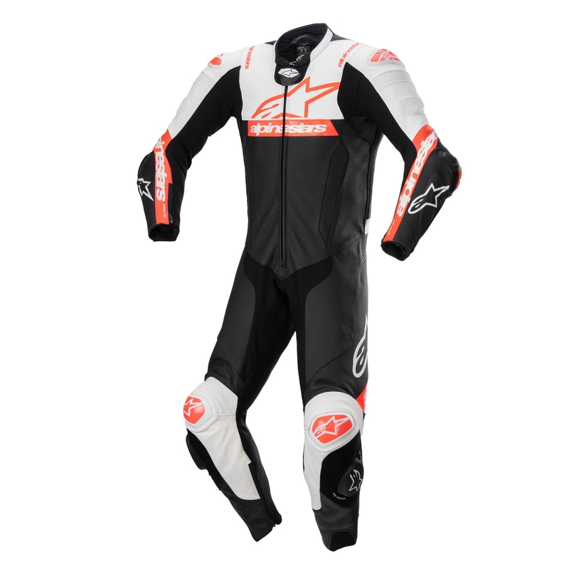 Alpinestars Missile 2 Ward usnjena motoristična obleka črno-belo-fluo rdeča
