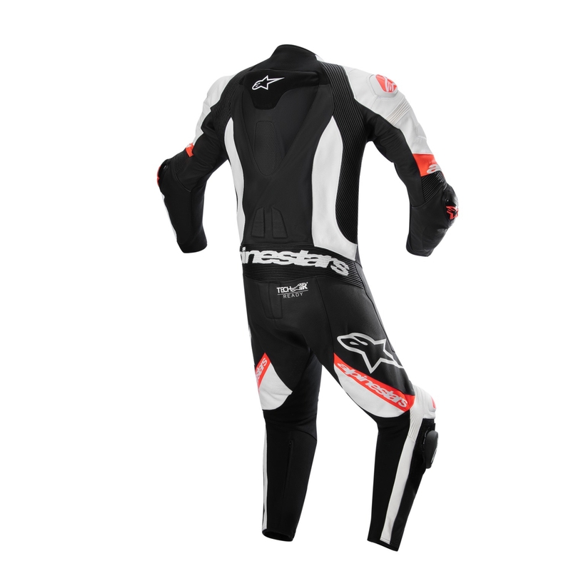 Alpinestars Missile 2 Ward usnjena motoristična obleka črno-belo-fluo rdeča