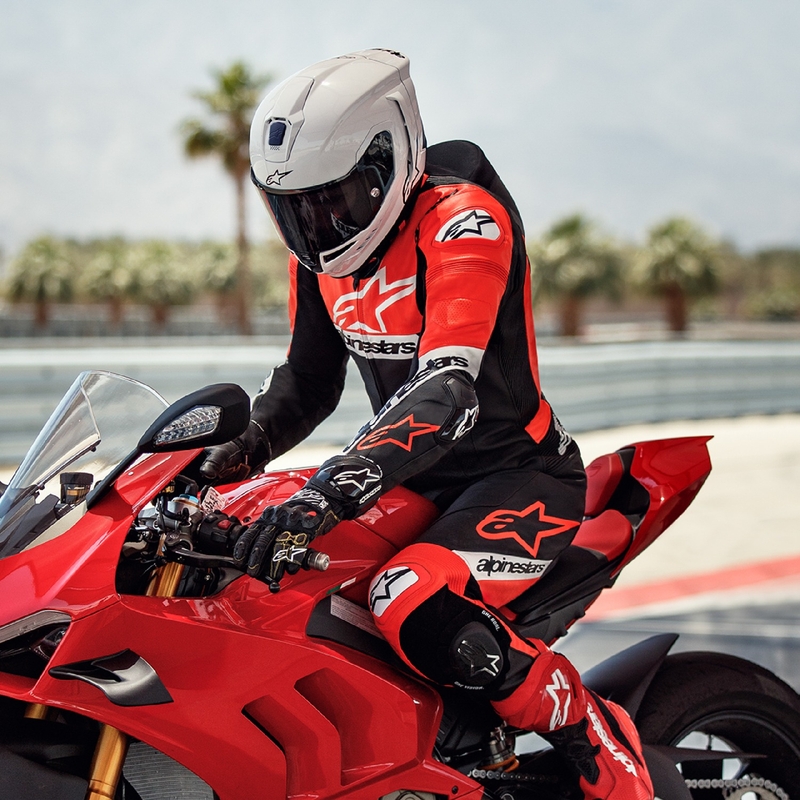 Alpinestars Missile 2 Ward usnjena motoristična obleka črno-fluo rdeče-bela