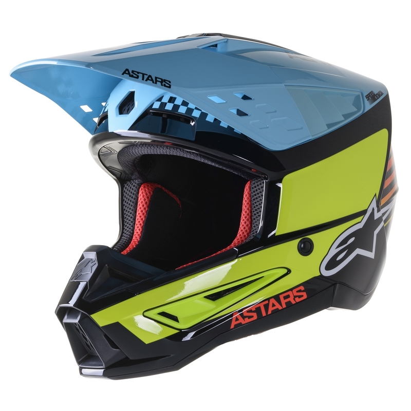 Motokros čelada Alpinestars S-M5 Speed črna-fluo rumena-svetlo modra sijajna