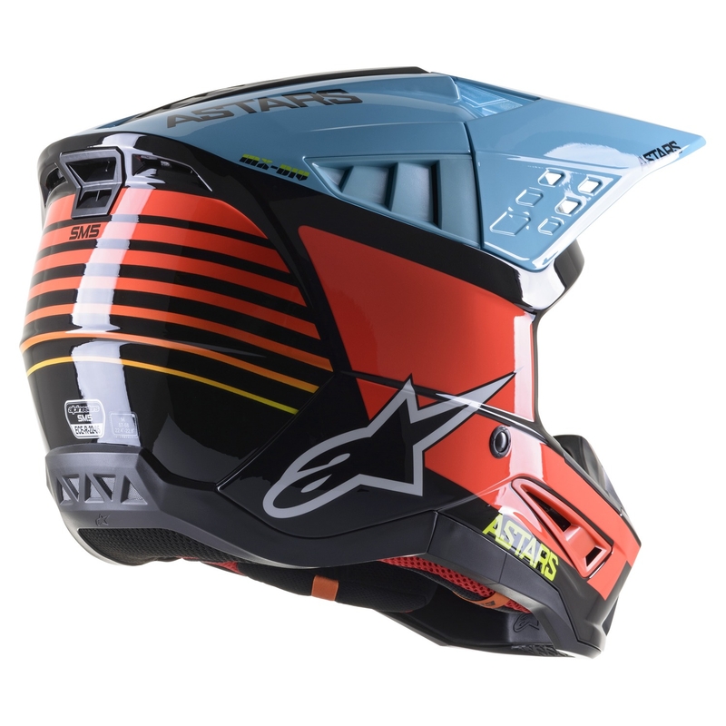 Motokros čelada Alpinestars S-M5 Speed črna-fluo rumena-svetlo modra sijajna