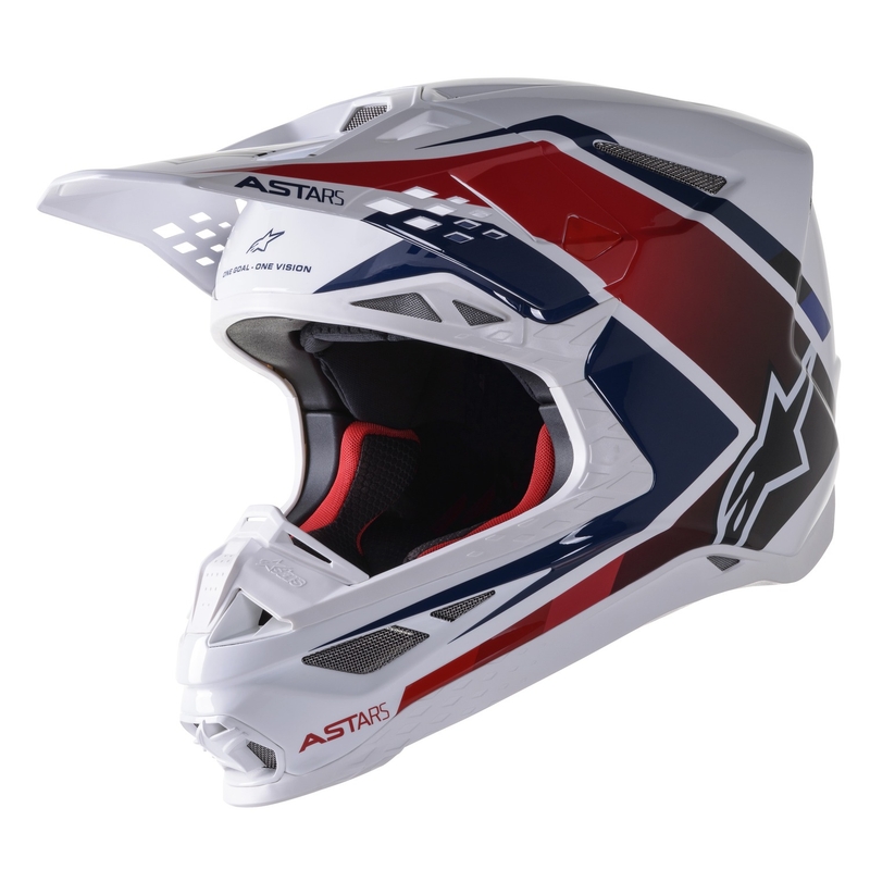 Alpinestars S-M10 Carbon Meta2 motokros čelada belo-rdeče-modra sijajna