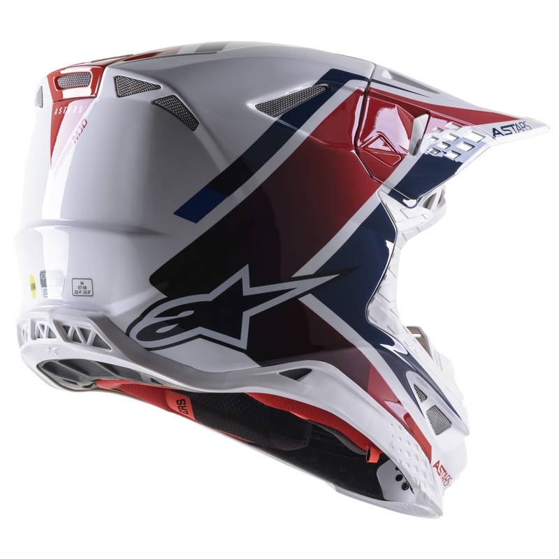Alpinestars S-M10 Carbon Meta2 motokros čelada belo-rdeče-modra sijajna