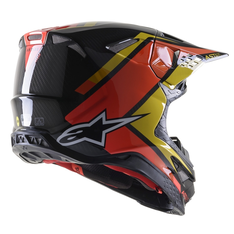 Alpinestars S-M10 Carbon Meta2 motokros čelada črno-rumeno-oranžna sijajna