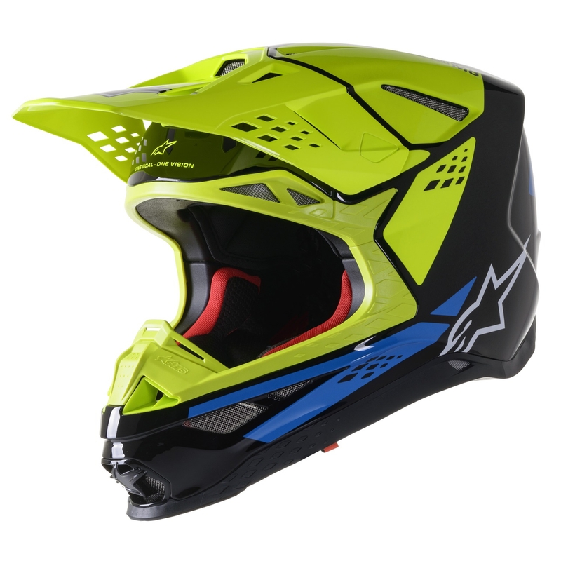 Alpinestars Supertech S-M8 Factory motokros čelada črno-fluo rumeno-modra sijajna