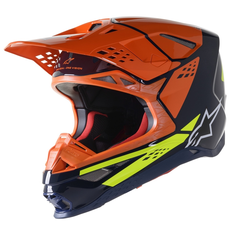 Alpinestars Supertech S-M8 Factory Motocross čelada Dark Blue-Orange-Fluo Yellow Glossy