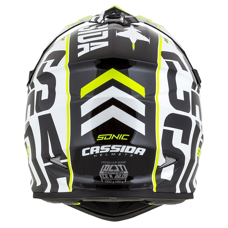 Dětská motokrosová helma Cassida Cross Cup Sonic Junior černo-bílo-fluo žluto-šedá