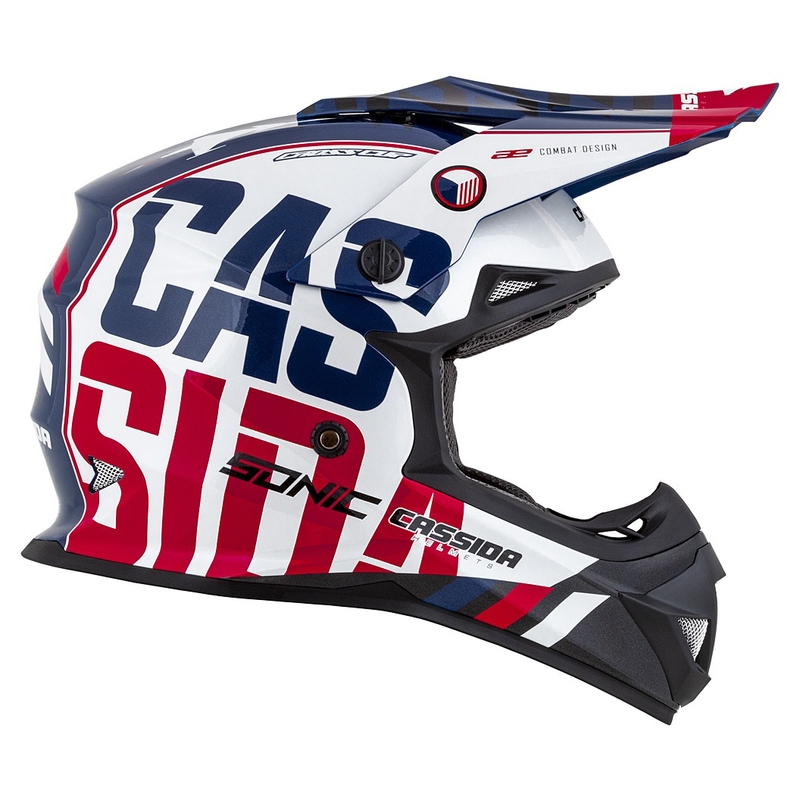 Otroška motokros čelada Cassida Cross Cup Sonic Junior rdeča-modra-bela-črna