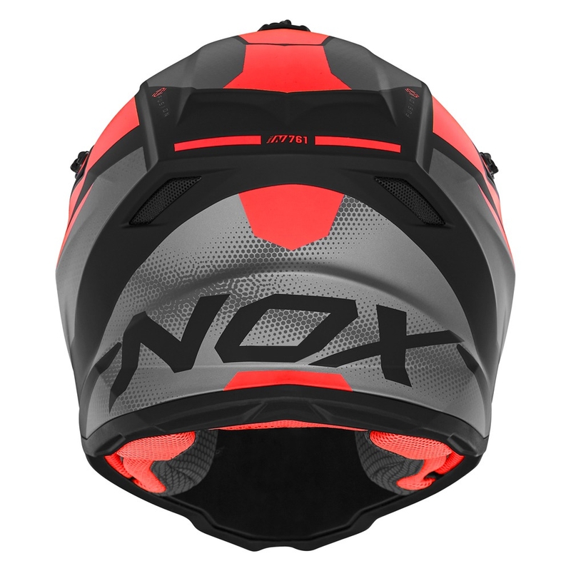 Otroška motokros čelada NOX N761 MX fluo rdeča-črna-siva
