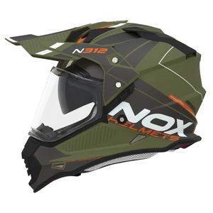 Enduro čelada NOX N312 Drone mat kaki-oranžna