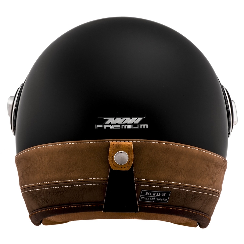 NOX PREMIUM Heritage odprta motoristična čelada mat črne barve z rjavim usnjem