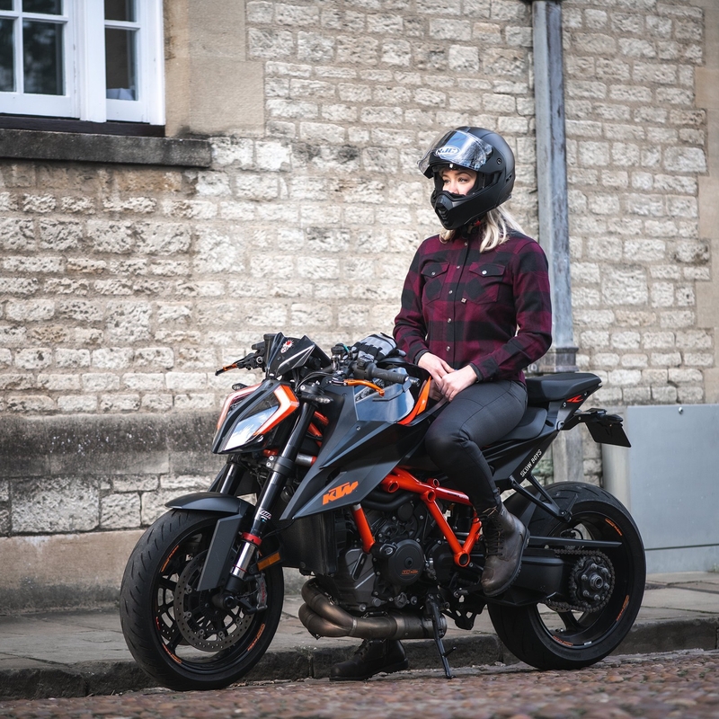 Ženska motoristična majica Oxford Kickback 2.0 rdeče-črna