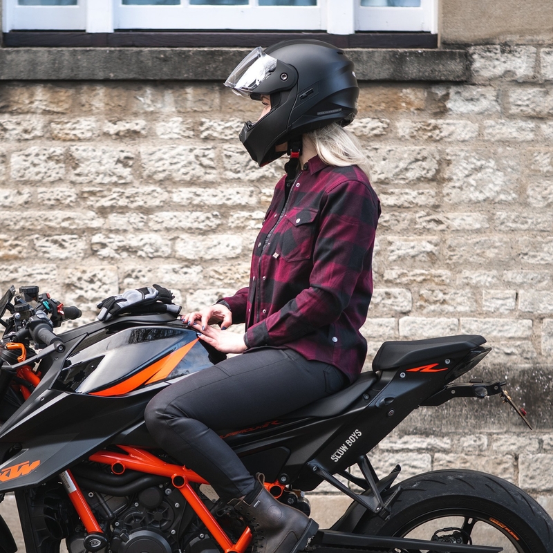 Ženska motoristična majica Oxford Kickback 2.0 rdeče-črna