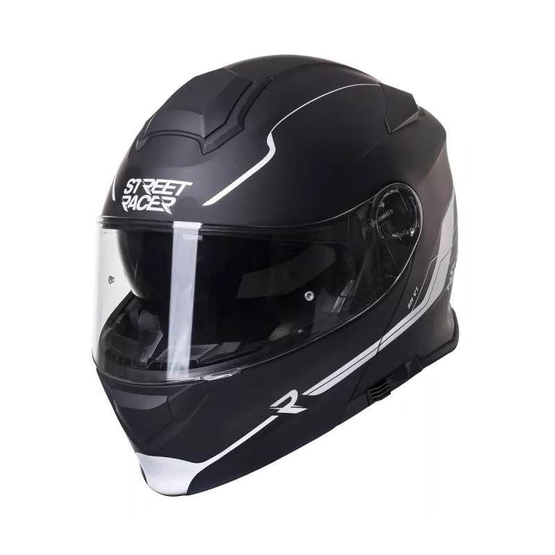 Motoristična čelada na preklop Street Racer SR V1 črno-bela - II. kakovosti