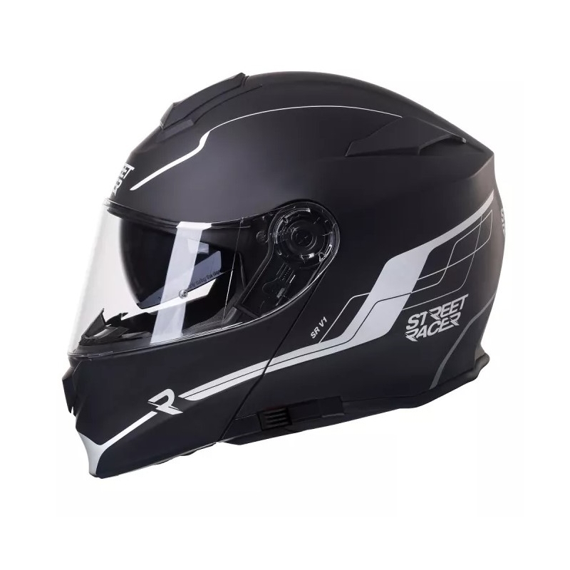 Motoristična čelada na preklop Street Racer SR V1 črno-bela - II. kakovosti