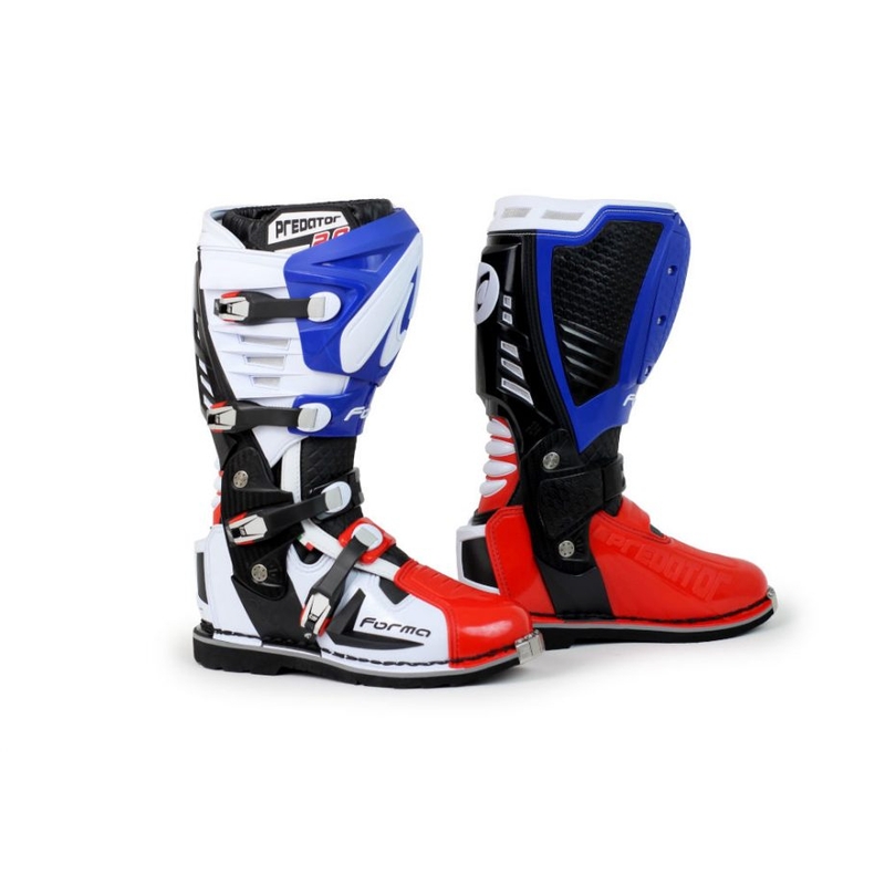 Motoristični škornji Forma Predator 2.0 belo-modro-rdeči
