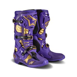 Vijolično-zlati motoristični škornji Alpinestars Tech 10 Limited Edition Champ