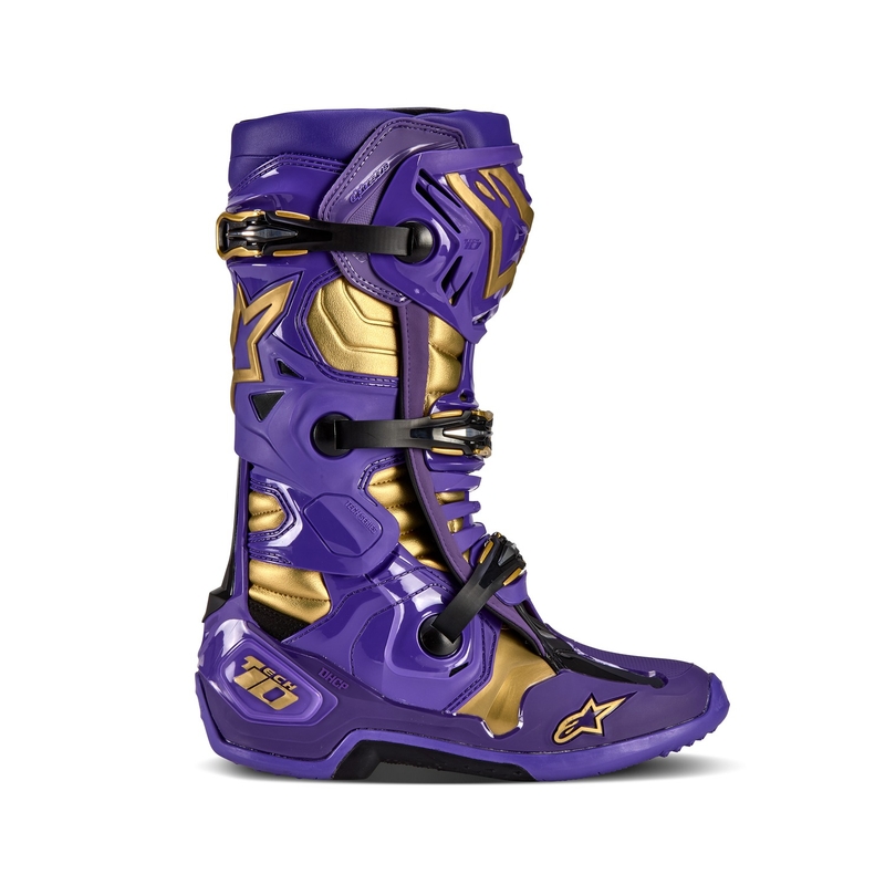 Vijolično-zlati motoristični škornji Alpinestars Tech 10 Limited Edition Champ