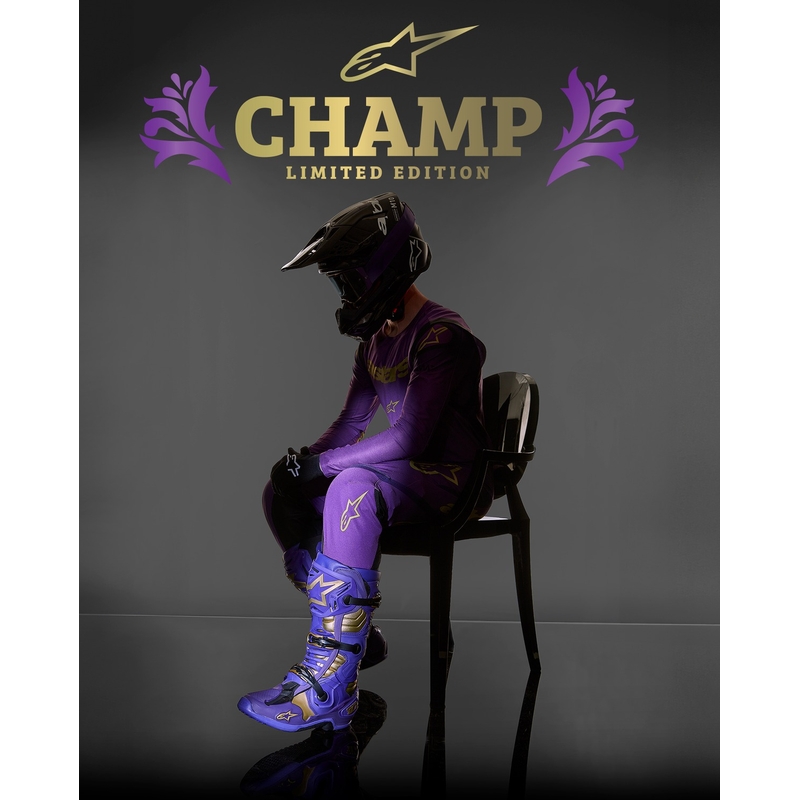 Vijolično-zlati motoristični škornji Alpinestars Tech 10 Limited Edition Champ