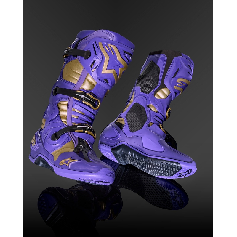 Vijolično-zlati motoristični škornji Alpinestars Tech 10 Limited Edition Champ