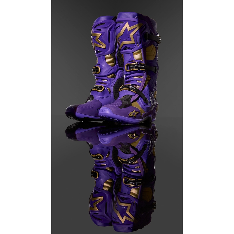 Vijolično-zlati motoristični škornji Alpinestars Tech 10 Limited Edition Champ