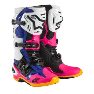 Motoristični škornji Alpinestars Tech 10 Limited Edition Coast White-Navy-Pink-Fluo Yellow-Orange-Black
