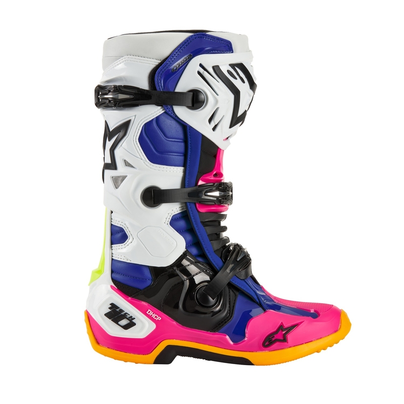 Motoristični škornji Alpinestars Tech 10 Limited Edition Coast White-Navy-Pink-Fluo Yellow-Orange-Black
