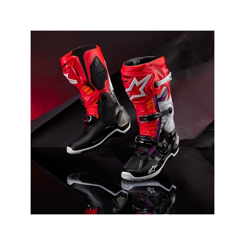 Motoristični škornji Alpinestars Tech 10 oranžno-rumeni-vijolično-beli-črni