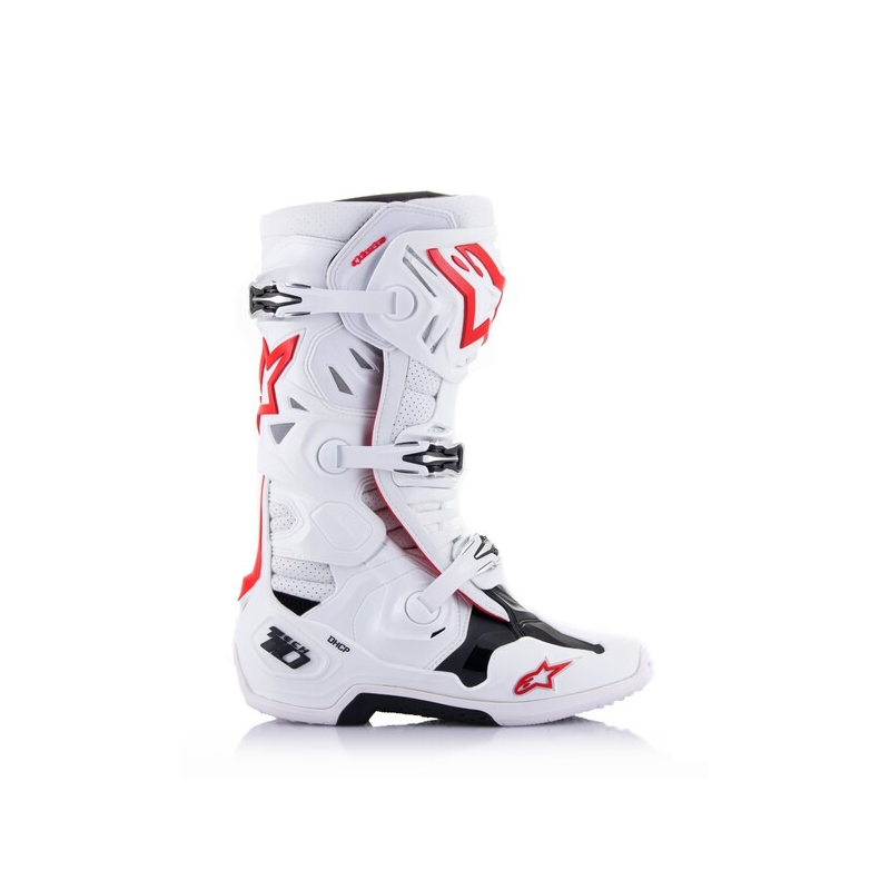 Alpinestars Tech 10 Supervented motoristični škornji perforirani belo-rdeči-črni