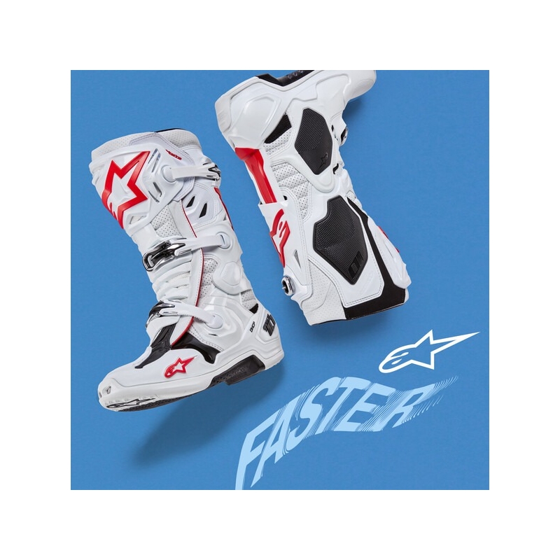 Alpinestars Tech 10 Supervented motoristični škornji perforirani belo-rdeči-črni