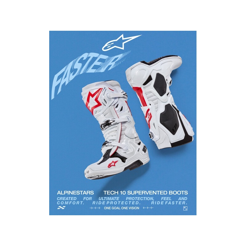 Alpinestars Tech 10 Supervented motoristični škornji perforirani belo-rdeči-črni