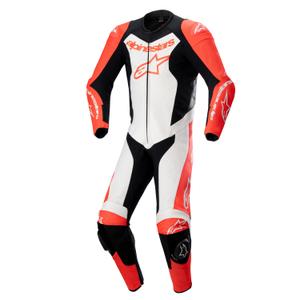 Enodelna usnjena motoristična obleka Alpinestars GP Force Lurv fluo rdeče-belo-črna