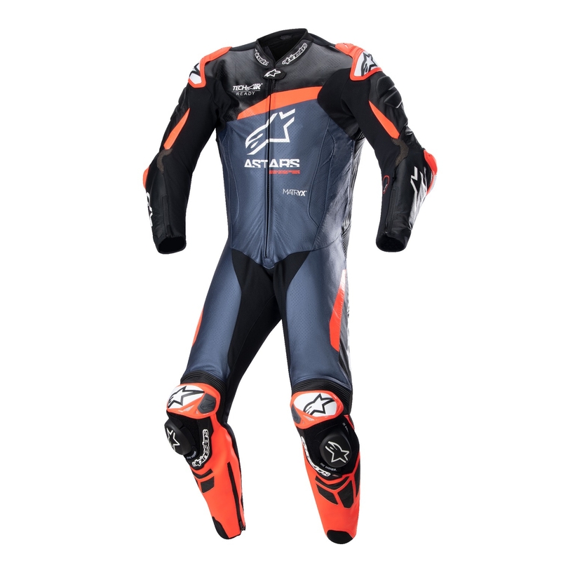 Alpinestars GP Plus 4 TECH-AIR kompatibilna enodelna usnjena obleka črna-fluo rdeča-mornarsko