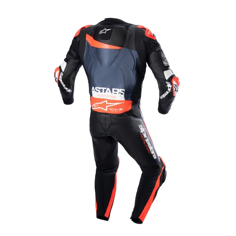 Alpinestars GP Plus 4 TECH-AIR kompatibilna enodelna usnjena obleka črna-fluo rdeča-mornarsko