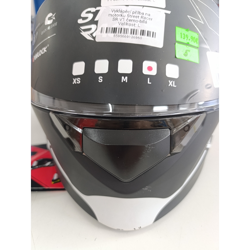 Motoristična čelada na preklop Street Racer SR V1 črno-bela - II. kakovosti