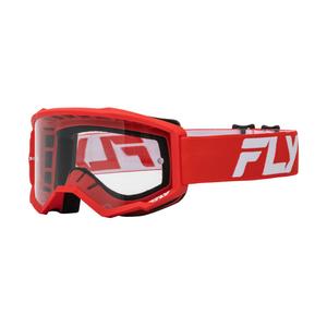 Otroška motokros očala FLY Racing Focus rdeče-bela s prozornim pleksi steklom