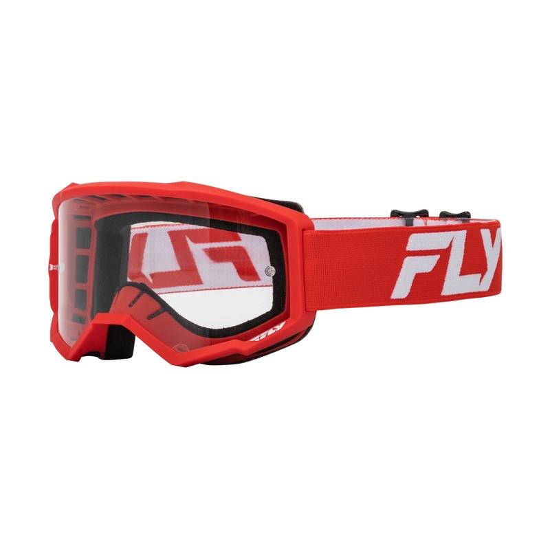 Otroška motokros očala FLY Racing Focus rdeče-bela s prozornim pleksi steklom