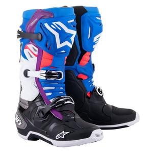 Motoristični škornji Alpinestars Tech 10 Supervented perforirani modro-vijolično-roza-belo-sivo-črno