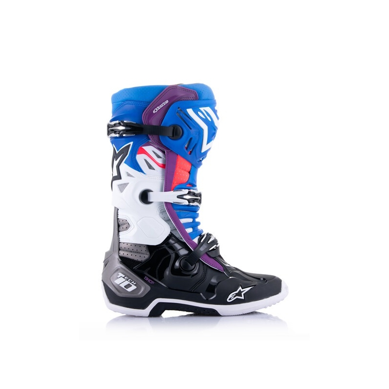 Motoristični škornji Alpinestars Tech 10 Supervented perforirani modro-vijolično-roza-belo-sivo-črno