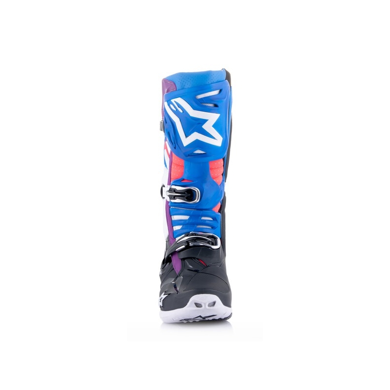 Motoristični škornji Alpinestars Tech 10 Supervented perforirani modro-vijolično-roza-belo-sivo-črno
