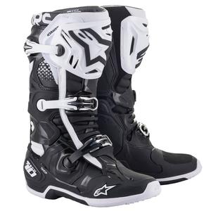 Črno-beli motoristični škornji Alpinestars Tech 10