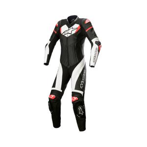 Alpinestars STELLA GP PLUS 2 ženska enodelna usnjena motoristična obleka črno-bela-fluo rdeča